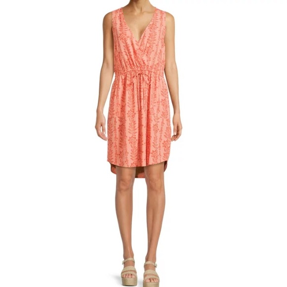 5/$25 NWT Time and Tru Coral Floral Sleeveless Drawstring Dress - Picture 3 of 6